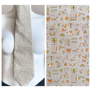 Salvatore Ferragamo Silk Beige Egyptian Hieroglyphics  Men's Necktie